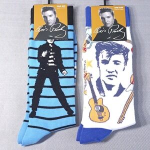 Crazy Socks Lot of 2 One Size Elvis Presley U.S 7-12 Striped/Guitar Graphic